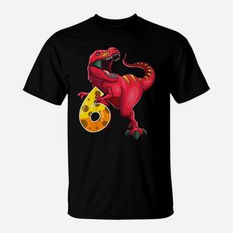 Kids 6Th Birthday Shirt Dino T Rex 6 Years Old Dinosaur Boys Girl T-Shirt | Crazezy