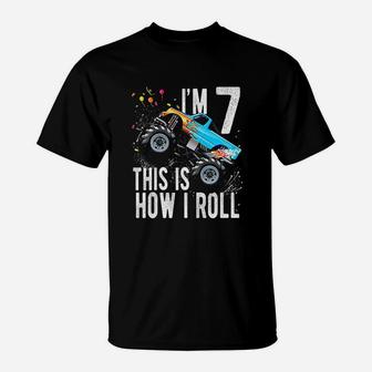 Kids 7 Year Old 7Th Birthday Boy Monster Truck Car T-Shirt | Crazezy UK