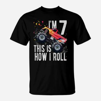 Kids 7 Year Old Shirt 7Th Birthday Boy Monster Truck Car T Shirt T-Shirt | Crazezy