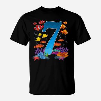 Kids 7 Year Old Under The Sea Birthday Ocean Fish Theme 7Th Gift T-Shirt | Crazezy