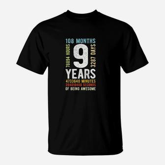 Kids 9Th Birthday 9 Years Old Vintage Retro 108 Months T-Shirt | Crazezy CA