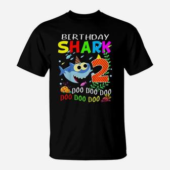 Kids Birthday Shark 2 Years Old Boys And Girls 2Nd Birthday Gift T-Shirt | Crazezy
