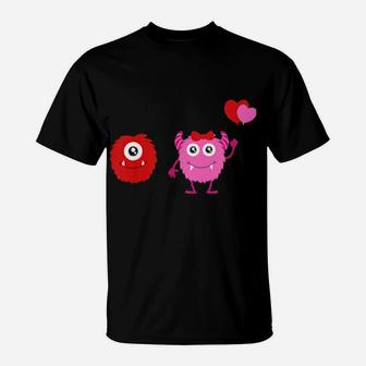 Kids Boys And Girls Valentines Day Monsters With Heart Balloons T-Shirt - Monsterry AU