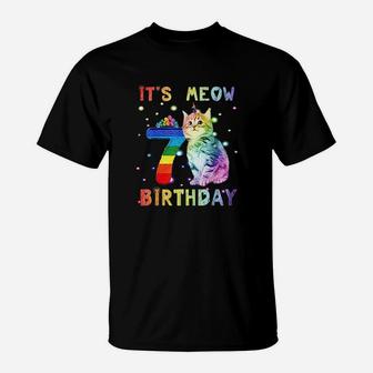 Kids Boys Girls Cute Cats 7Th Birthday Meow T-Shirt | Crazezy UK