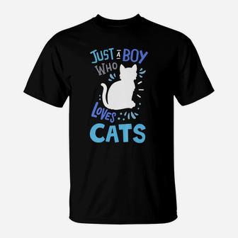 Kids Cat Just A Boy Who Loves Cats Gift For Cat Lovers T-Shirt | Crazezy