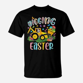 Kids Digging Easter Bunny Driving Tractor Excavator Eggs Hunting T-Shirt | Crazezy AU