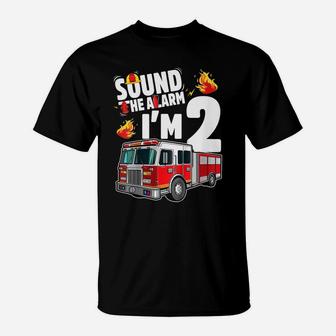 Kids Fire Truck 2 Year Old Firefighter 2Nd Birthday Boy Toddle T-Shirt | Crazezy
