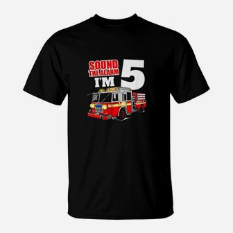Kids Fire Truck 5Th Birthday Boy Firefighter 5 Year Old T-Shirt | Crazezy CA