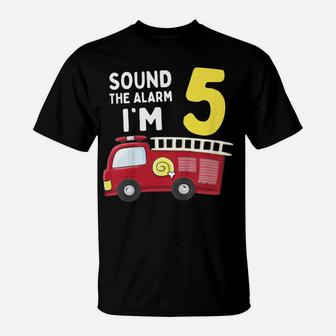 Kids Fire Truck 5Th Birthday T Shirt Boy Firefighter 5 Year Old T-Shirt | Crazezy UK