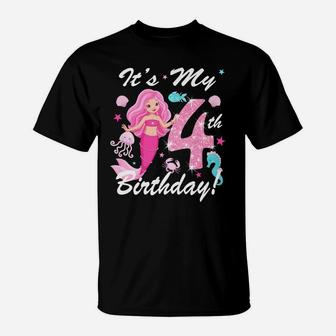 Kids Happy 4Th 4 Years Birthday Mermaid Shirt Outfit For Girls T-Shirt | Crazezy UK