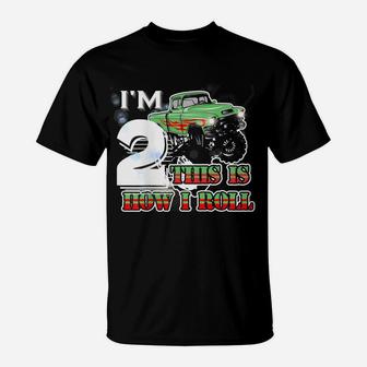 Kids I'm 2 Years Old This Is How I Roll Monster Trucks T-Shirt | Crazezy