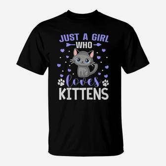 Kids Just A Girl Who Loves Kittens Funny Cat Lover Toddler Child T-Shirt | Crazezy CA
