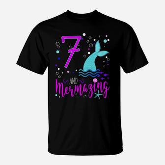 Kids Mermaid Girls 7Th Birthday Shirt 7 Years Old Party Gift T-Shirt | Crazezy UK
