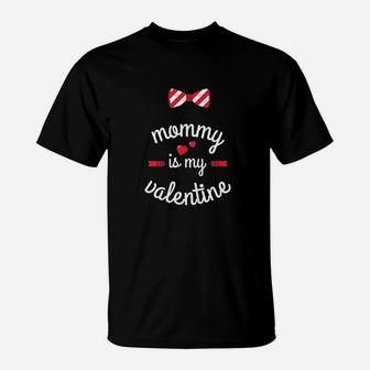 Kids Mommy Is My Valentine Love Heart Bowtie T-Shirt | Crazezy