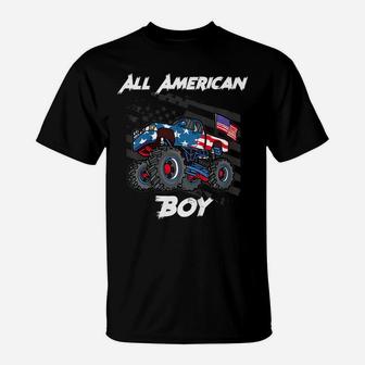 Kids Monster Truck Gift All American Usa Flag - Boys 4Th Of July T-Shirt | Crazezy CA