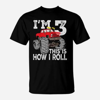 Kids Monster Trucks 3Rd Birthday Party Shirt Three Years T-Shirt | Crazezy UK