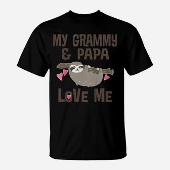 Kids My Grammy And Papa Love Me Granddaughter Sloth T-Shirt | Crazezy