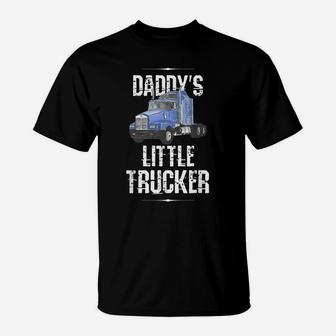 Kids Semi Truck Boys Gift Daddy's Little Trucker T-Shirt | Crazezy