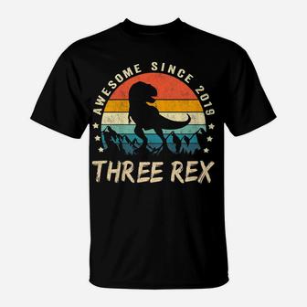 Kids Three Rex 3Rd Birthday Shirt Third Dinosaur 3 Year Old T-Shirt | Crazezy