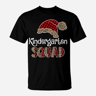 Kindergarten Squad Santa Hat Buffalo Plaid Leopard Funny T-Shirt | Crazezy CA