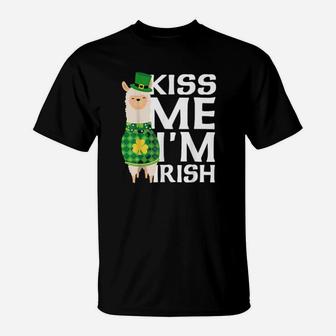 Kiss Me I Am Irish St Patricks Day Llama T-Shirt - Monsterry