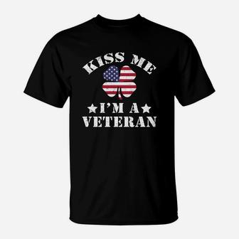 Kiss Me I'm A Veteran Funny St Patrick's Day T-Shirt | Crazezy