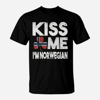 Kiss Me Im Norwegian St Patricks Day Norway Irish Gift T-Shirt | Crazezy