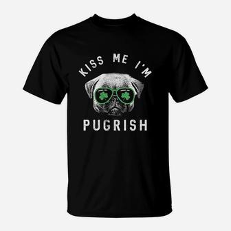 Kiss Me Im Pugrish Funny Saint Patricks Day Pug Irish Clover T-Shirt | Crazezy AU