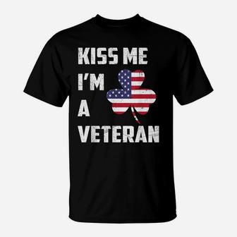 Kiss Me I'm Veteran American Flag Tee St Patricks Day Gift T-Shirt | Crazezy