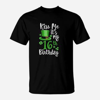 Kiss Me Its My 16Th Birthday St Patricks Day Shamrock Gift T-Shirt | Crazezy
