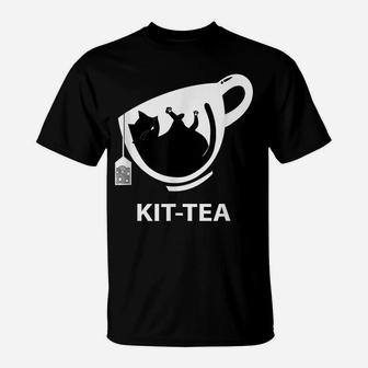 Kit-Tea A Cute Black Cat With Tea Funny Cat Lovers Black Cat T-Shirt | Crazezy