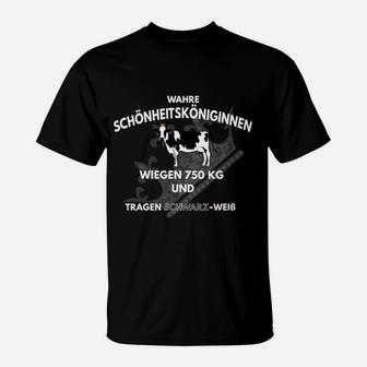 Kuhmotiv T-Shirt Schwarz-Weiß, Spruch Über Schönheitsköniginnen - Seseable