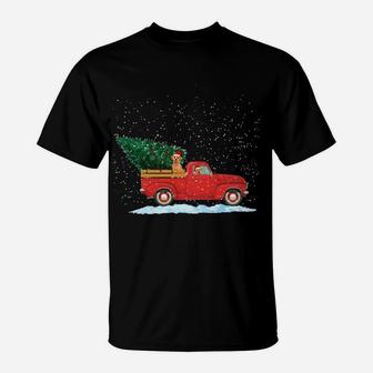 Labrador Retriever Vintage Red Pickup Truck Christmas Tree T-Shirt | Crazezy