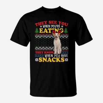 Labrador Ugly Xmas Sweatshirt They See You're Eating Sweatshirt T-Shirt | Crazezy