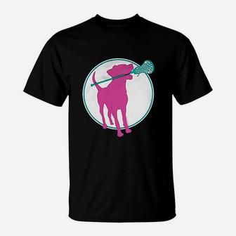Lacrosse Dog With Girl Stick T-Shirt | Crazezy