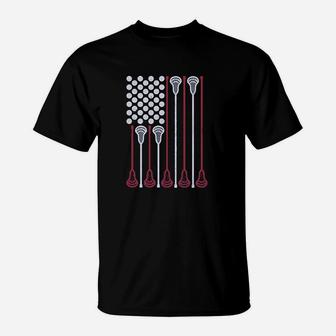 Lacrosse Stick American Flag Lax Player T-Shirt | Crazezy AU