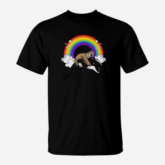 Lazy Sloth Riding Orca Killer Whale Rainbow Funny T-Shirt - Thegiftio