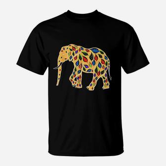 Leafy Elephant Cute Elephant Colorful Leaves T-Shirt | Crazezy