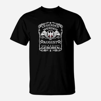 Legenden August Geboren Schwarzes T-Shirt, Geburtstagsdesign - Seseable