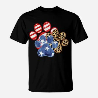 Leopard American Flag Hearts 4Th Of July Dog Paw Print Cute T-Shirt | Crazezy