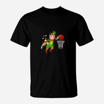 Leprechaun Basketball Shamrock St Patricks Day Irish T-Shirt - Monsterry