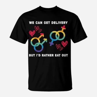 Lesbian Flag Rainbow Pride Eat Out Valentines Day T-Shirt - Monsterry