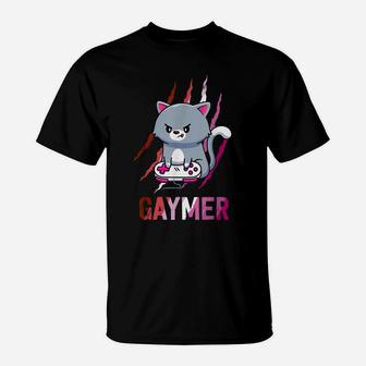 Lesbian Gaymer Geek Pride Lgbt Video Game Lovers Gift Cat T-Shirt | Crazezy
