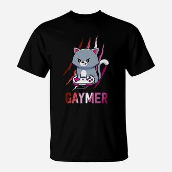 Lesbian Gaymer Geek Pride Lgbt Video Game Lovers Gift Cat T-Shirt | Crazezy