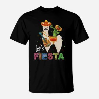 Let's Fiesta Llama Cinco De Mayo Cactus Sombrero Maracas T-Shirt | Crazezy