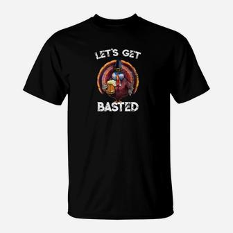Lets Get Basted Funny Turkey With Beer Thanksgiving T-Shirt - Thegiftio UK