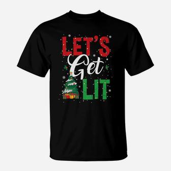 Let's Get Lit Christmas Pajama Shirt Funny Xmas Gifts T-Shirt | Crazezy