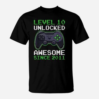 Level 10 Unlocked 10 Years Old Video Gamer Birthday Gift T-Shirt | Crazezy UK