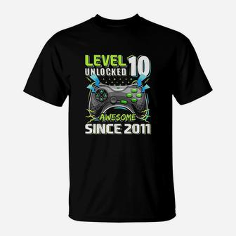 Level 10 Unlocked Awesome 2011 Video Game 10Th Birthday Gift T-Shirt | Crazezy UK