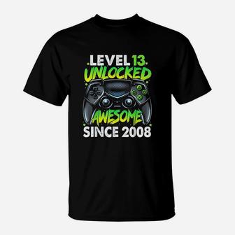 Level 13 Unlocked Awesome Since 2008 13Th Birthday Gaming T-Shirt | Crazezy UK